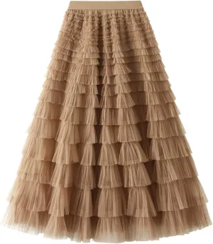 Women's Floral Midi Skirt Layered Heavy Industry Cake Skirts Vintage Irregular Beach Thin Skirt Pleated Cheer