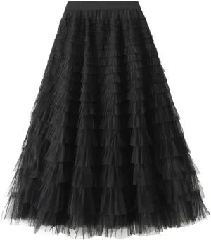 Women's Floral Midi Skirt Layered Heavy Industry Cake Skirts Vintage Irregular Beach Thin Skirt Pleated Cheer