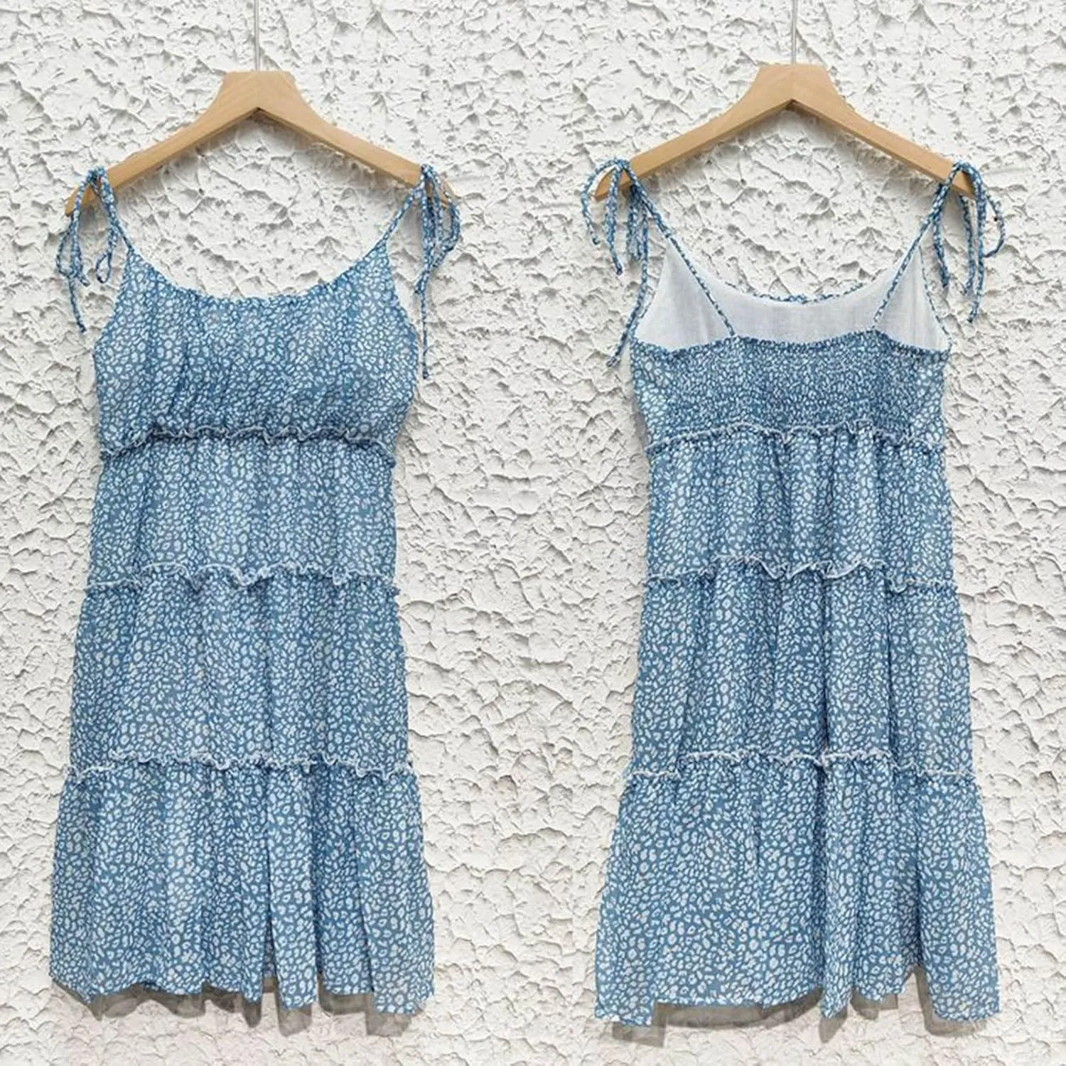 Womens Floral Mini Dress 2025 Boho Summer Spaghetti Strap Skater Dresses Sexy Sleeveless Ruffle Flowy Swing Tiered Dress