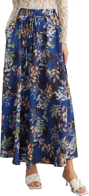 Womens Flowy Maxi Skirt Vintage Floral Print High Waist Elastic A Line Boho Beach Holiday Long Skirts