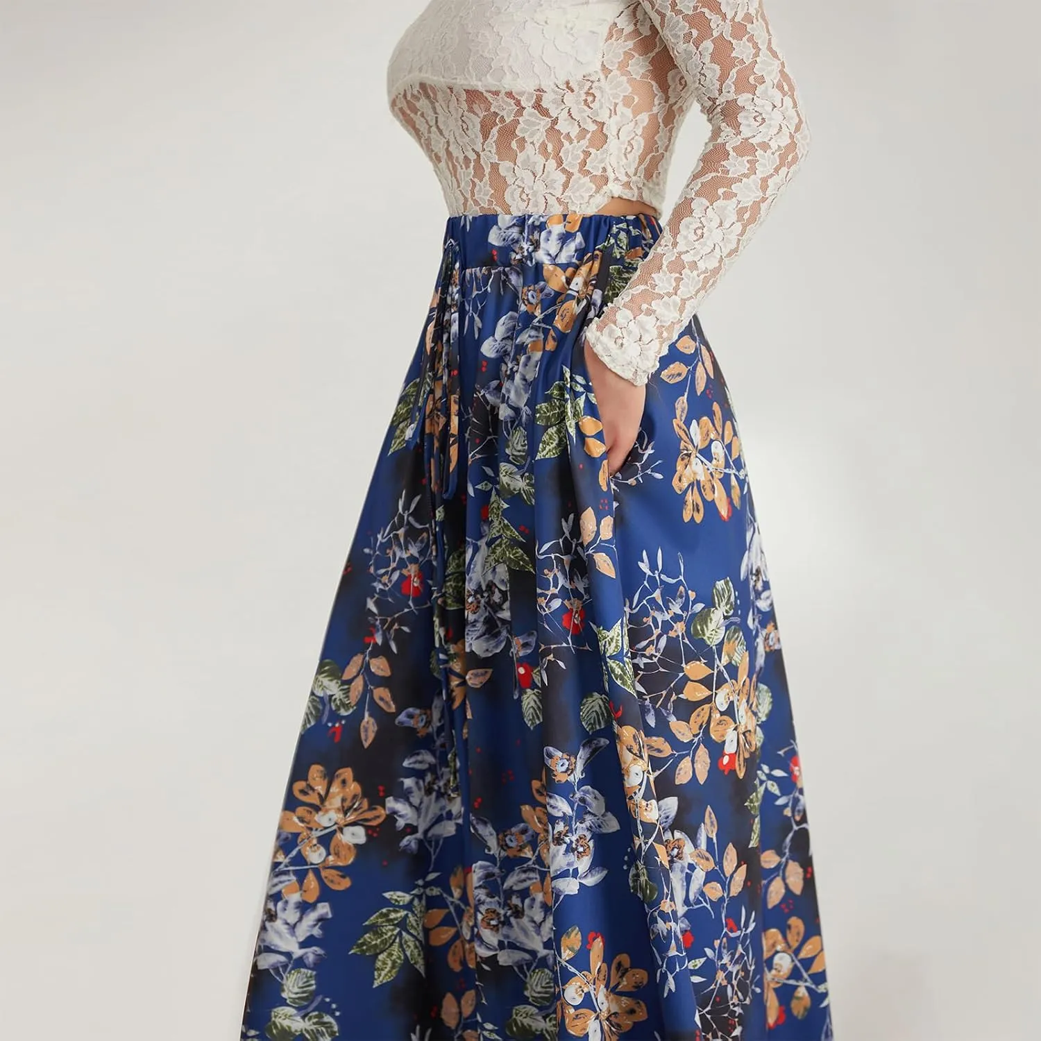Womens Flowy Maxi Skirt Vintage Floral Print High Waist Elastic A Line Boho Beach Holiday Long Skirts