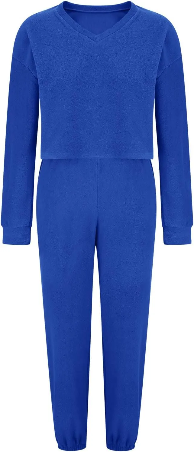 Women's Fuzzy Casual Pajamas Sets Long Sleeve Fleece V Neck Pullover Top and Pants 2 Piece Fluffy Loungewear Sleepwear