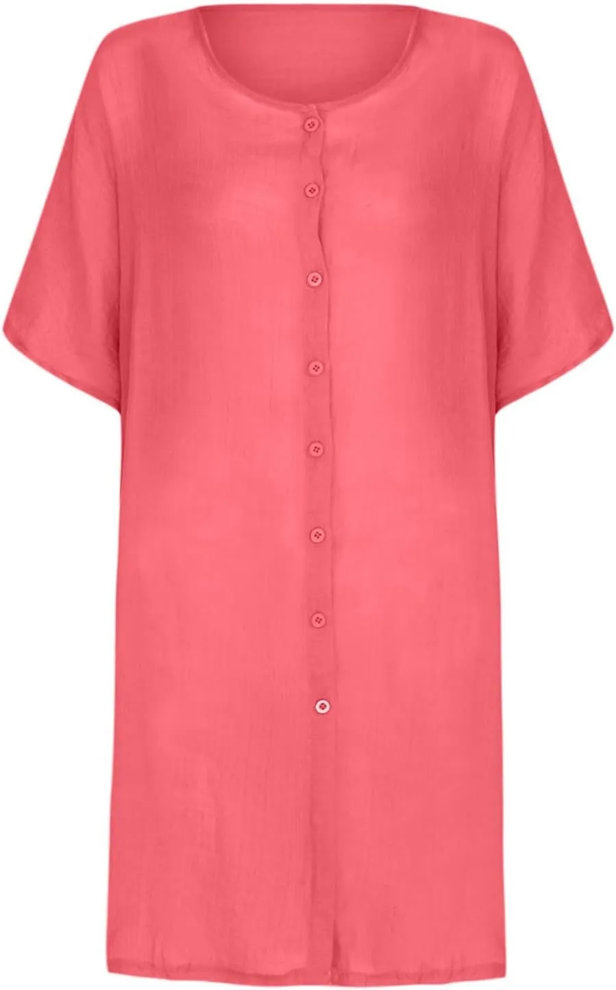 Women's Half Button Down Linen Dress 3/4 Sleeve Casual V-Neck Midi Length Dresses Summer Shirt Dress Blouse