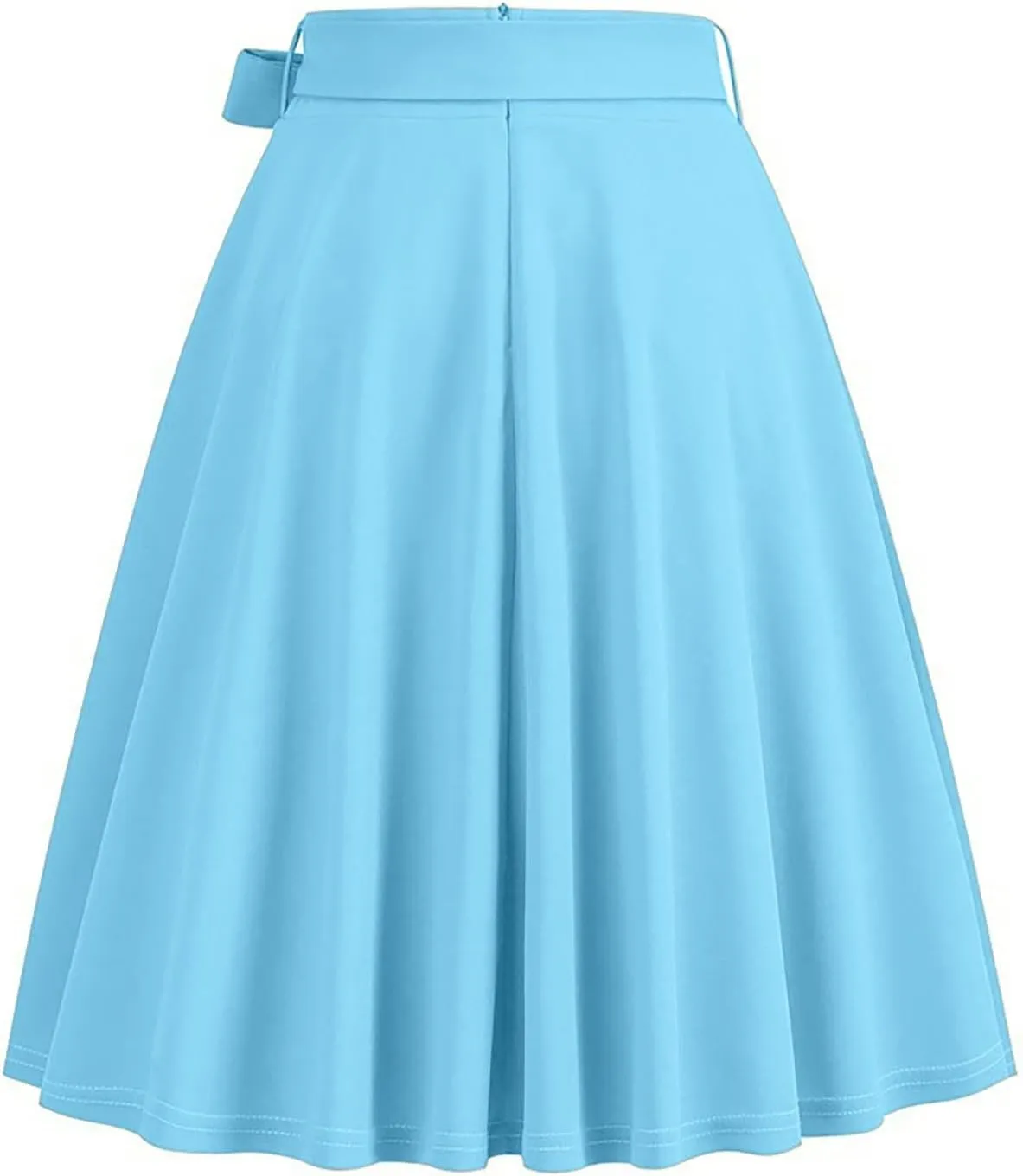 Women's High Waist A-Line Skirt Lace Up Flared Hepburn Midi Skirts Vintage Cocktail Party Swing Knee Length Skirt