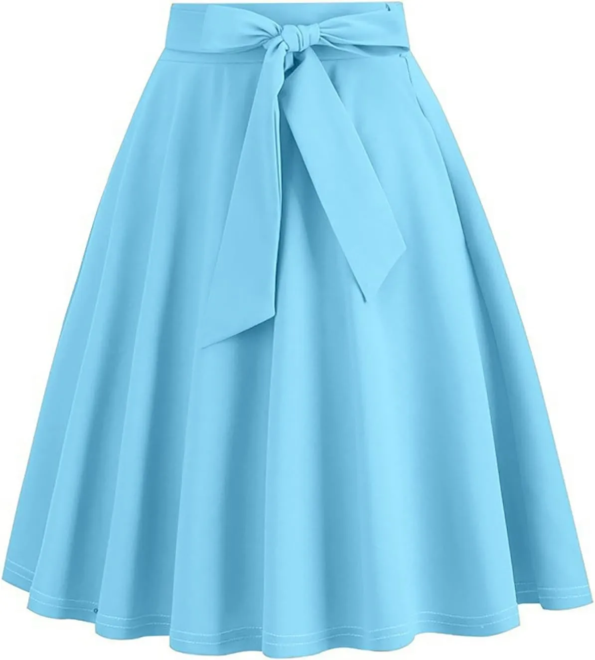 Women's High Waist A-Line Skirt Lace Up Flared Hepburn Midi Skirts Vintage Cocktail Party Swing Knee Length Skirt