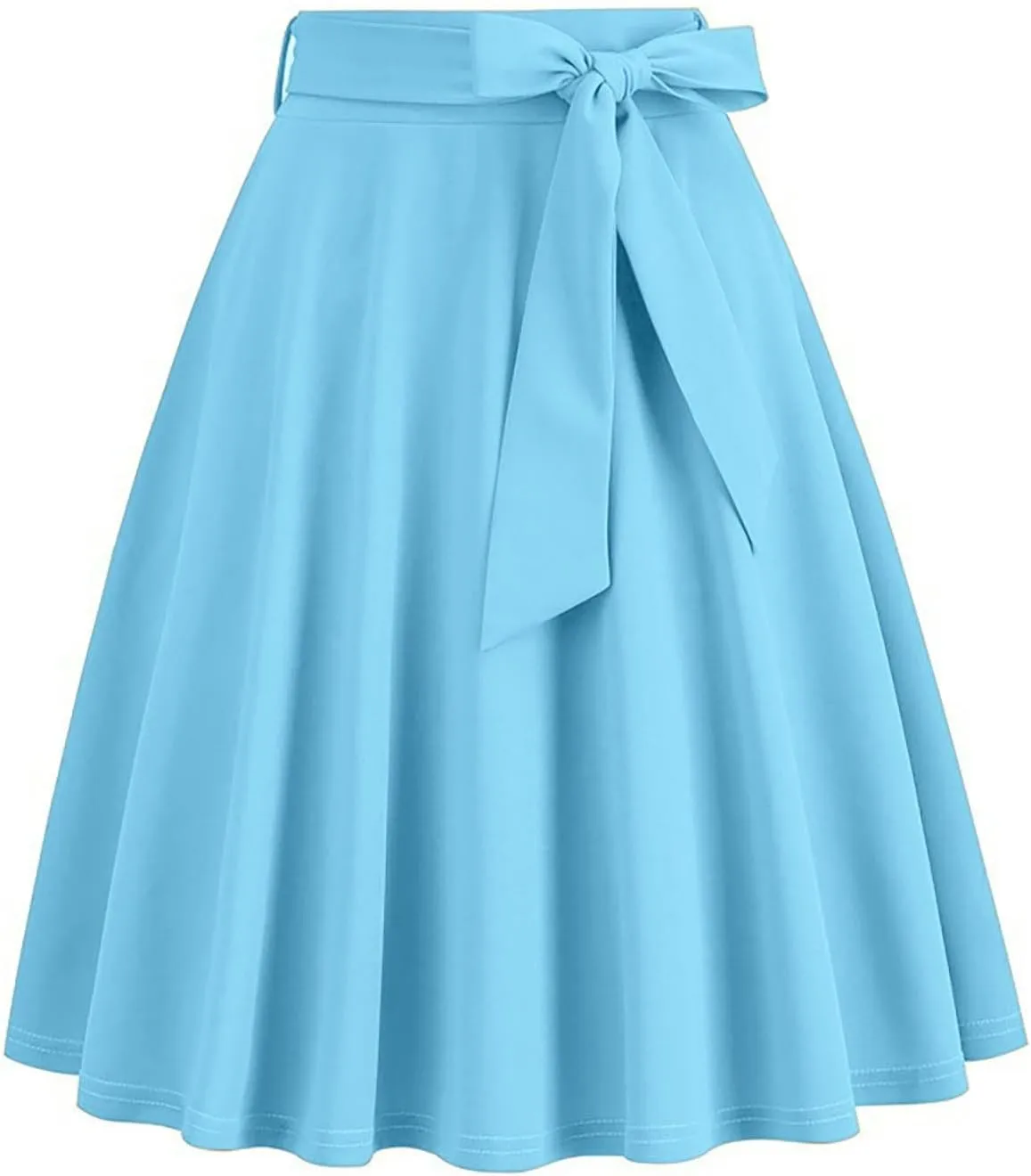 Women's High Waist A-Line Skirt Lace Up Flared Hepburn Midi Skirts Vintage Cocktail Party Swing Knee Length Skirt