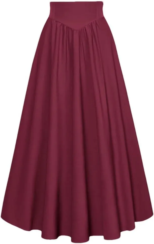 Women's High Waist A-Line Skirt Solid Color Retro Skirts Women Midi Casual Skirt