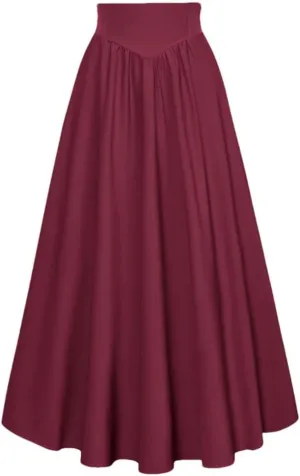 Women's High Waist A-Line Skirt Solid Color Retro Skirts Women Midi Casual Skirt