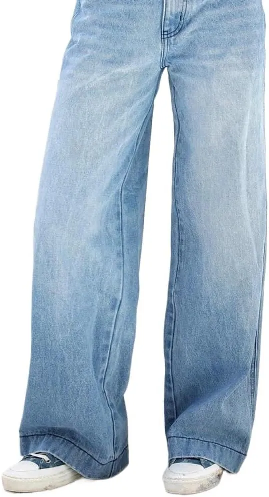 Women's High Waist Loose Straight Jeans Four Seasons Commuter Trousers Street Casual Wide Leg Denim Pants Female