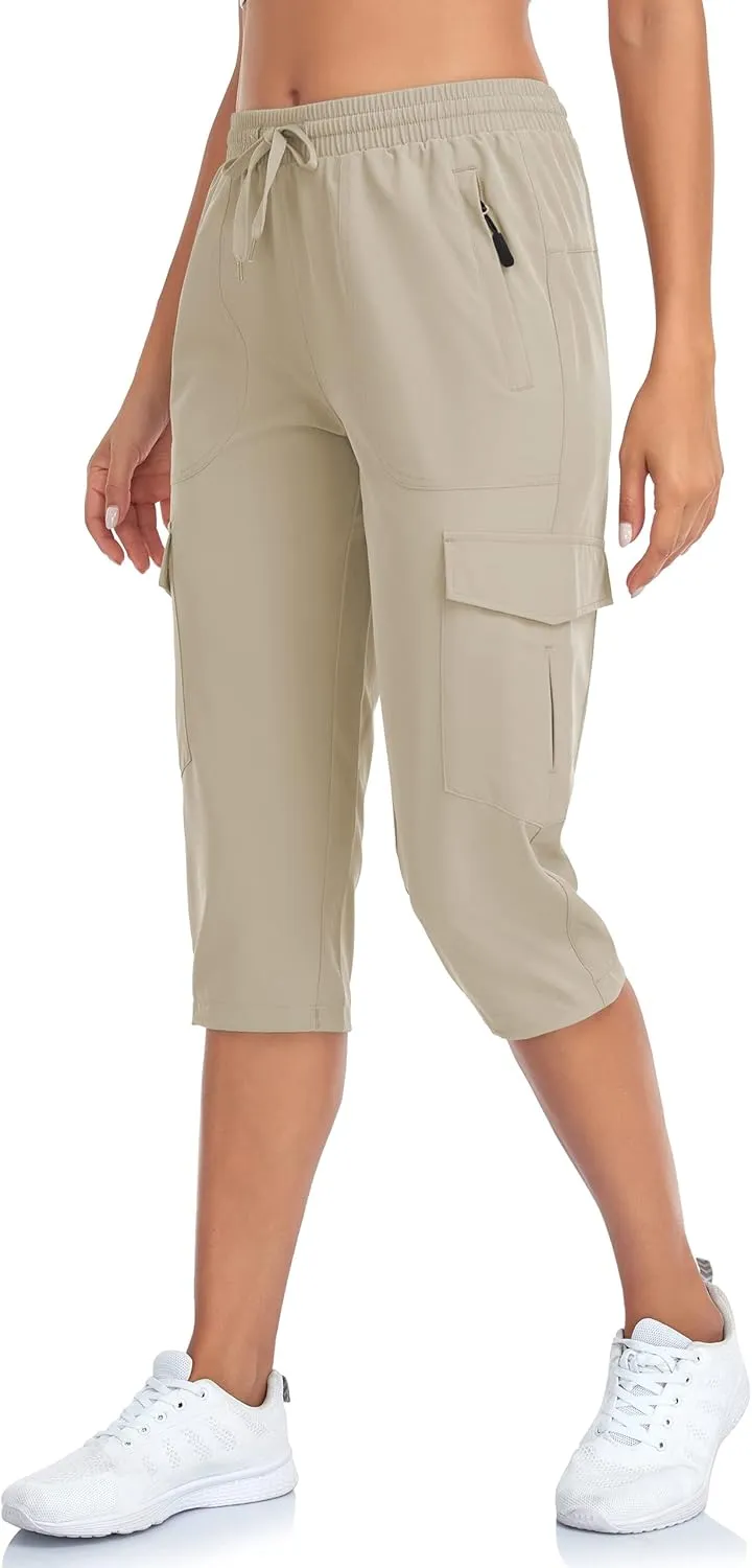 Women's Hiking Cargo Capri Pants Lightweight Quick Dry Joggers Outdoor Casual Travel Capris with Zipper Pockets