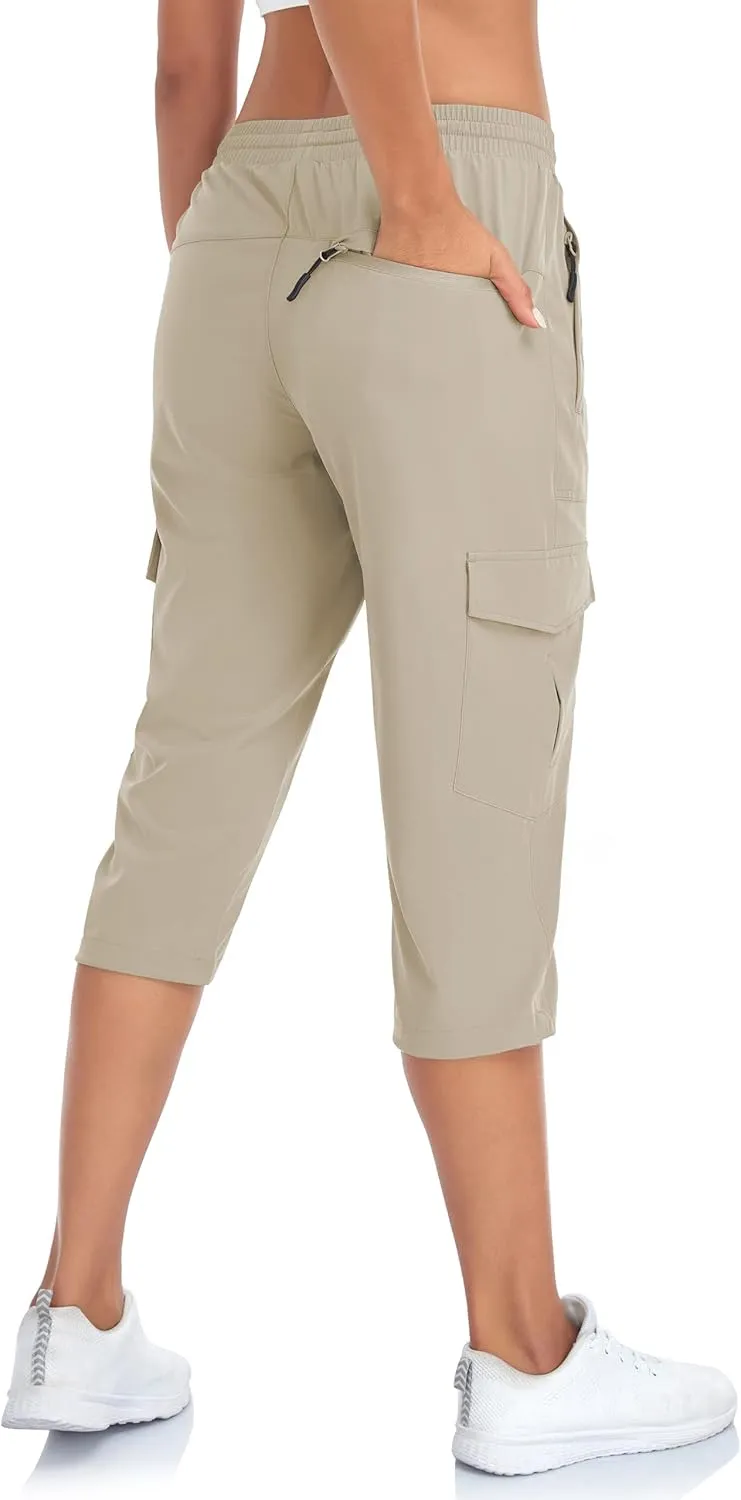 Women's Hiking Cargo Capri Pants Lightweight Quick Dry Joggers Outdoor Casual Travel Capris with Zipper Pockets