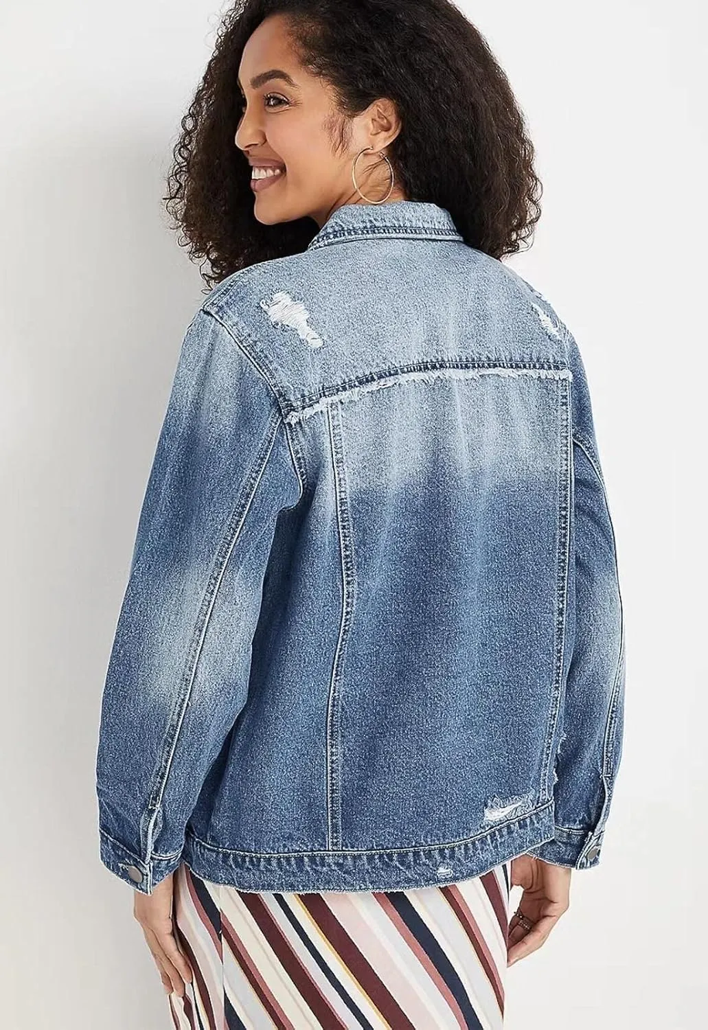 Womens Long Sleeve Washed Button Down Basic Denim Jacket With Pockets