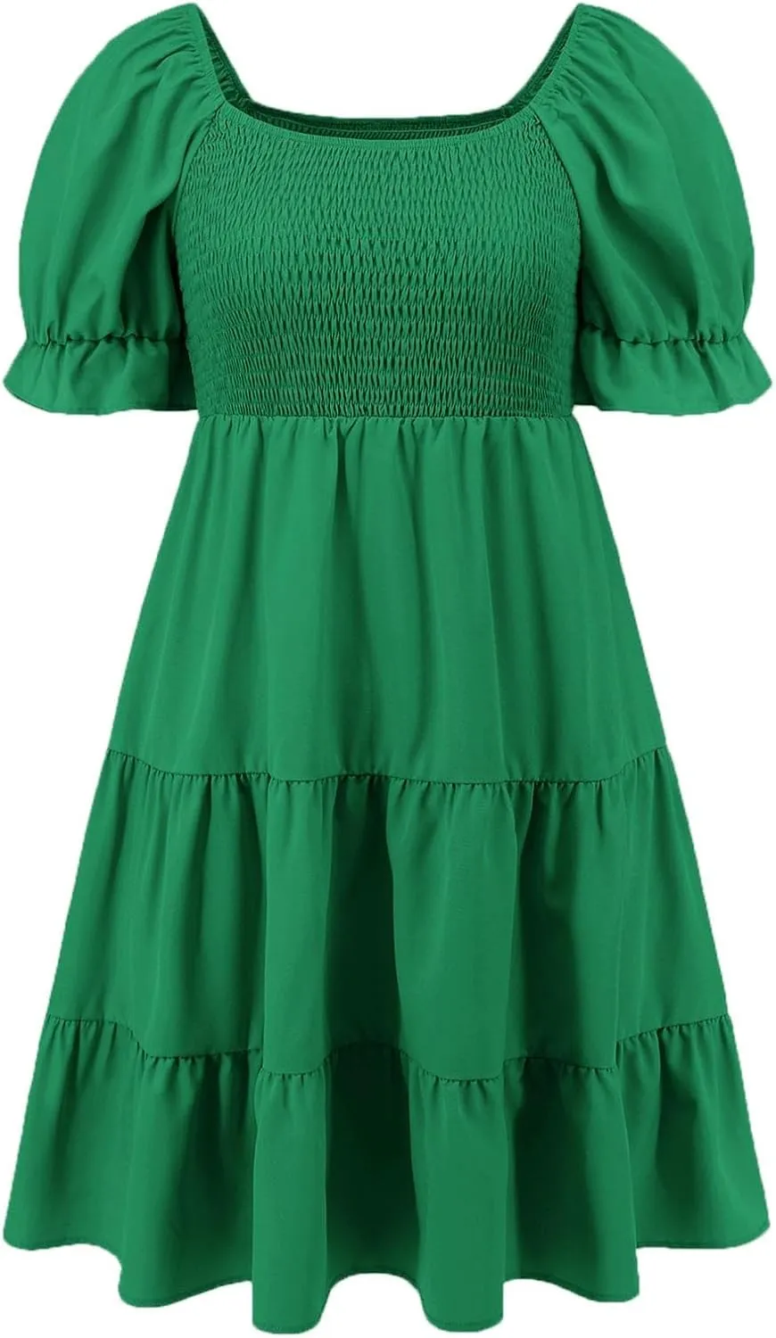 Womens Off Shoulder Sexy Mini Dresses Summer Tiered Ruffle Smocked Blouson Short Dress Solid Color Cute Beach Dress