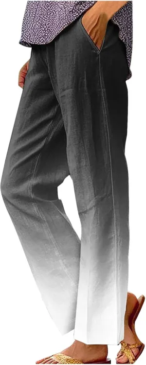 Womens Ombre Color Pants Trendy 2024 Elastic High Waist Straight Leg Pant Loose Casual Summer Aesthetic Beach Trouser