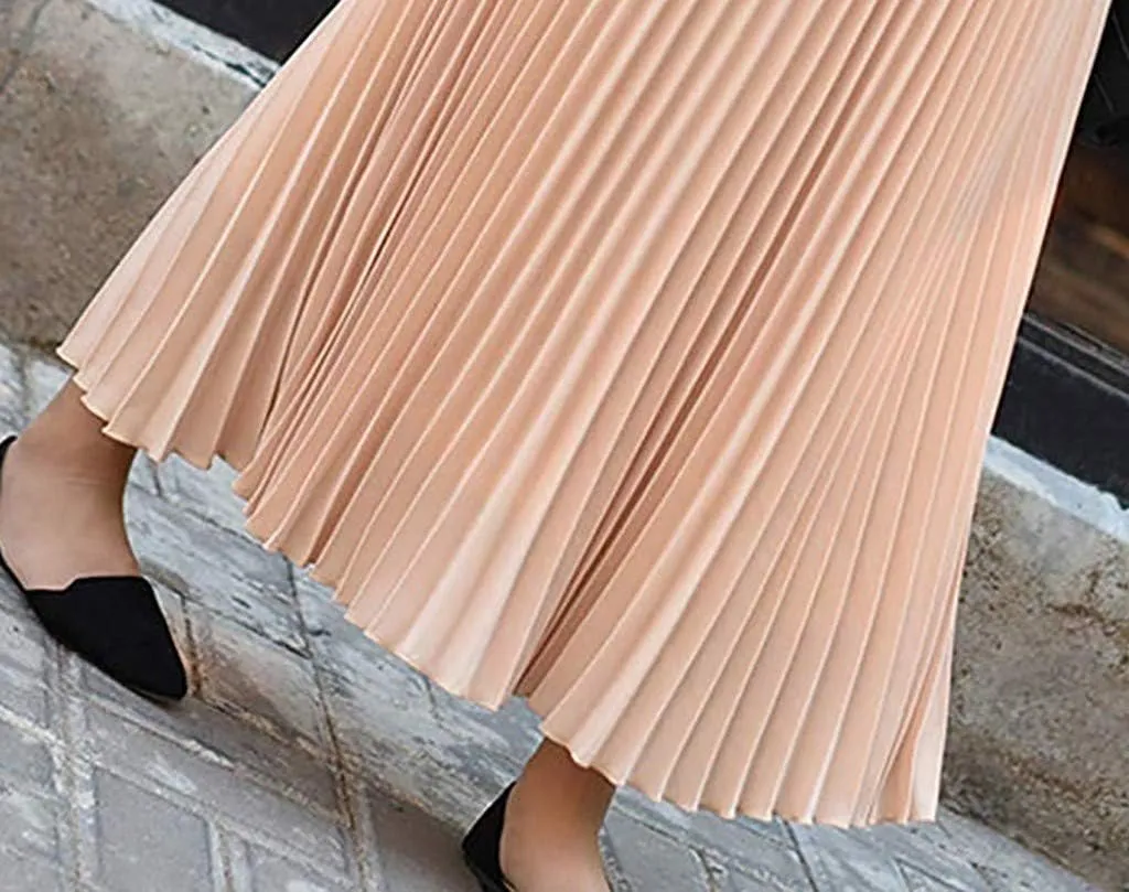Women's Pleated Midi Skirt Womens Elastic Waist Solid Elegant Skirt Womens Plaid Skirts for Women Midi Skirts