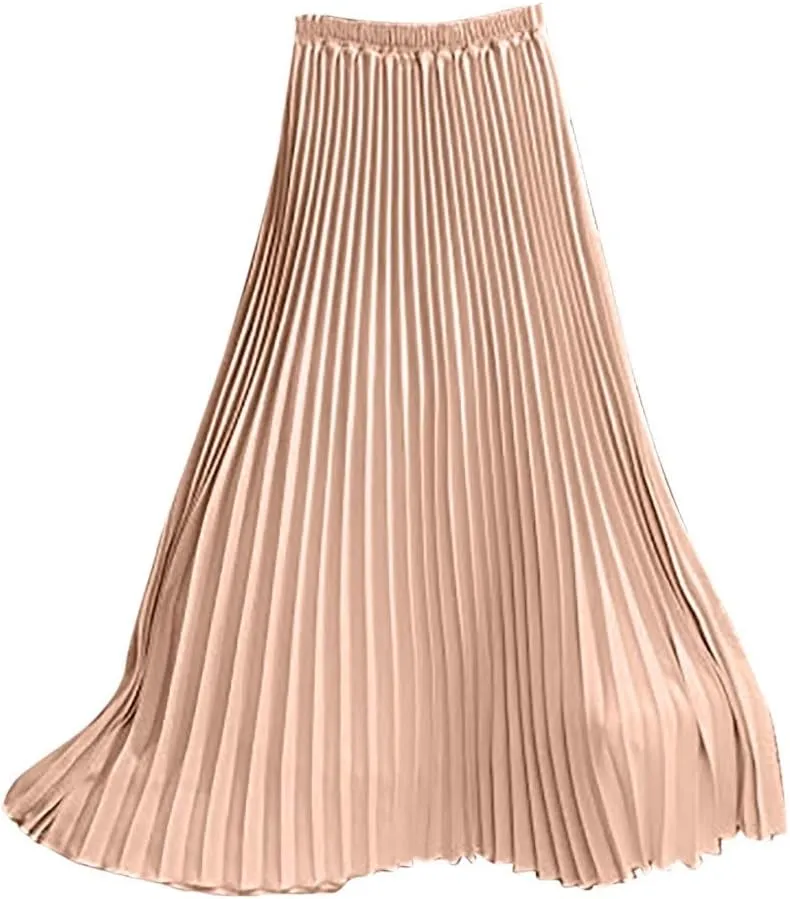 Women's Pleated Midi Skirt Womens Elastic Waist Solid Elegant Skirt Womens Plaid Skirts for Women Midi Skirts