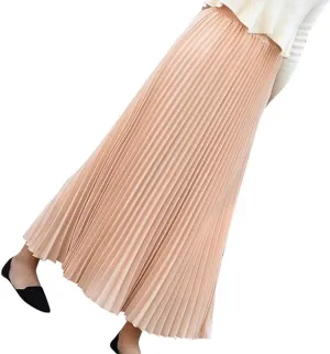 Women's Pleated Midi Skirt Womens Elastic Waist Solid Elegant Skirt Womens Plaid Skirts for Women Midi Skirts