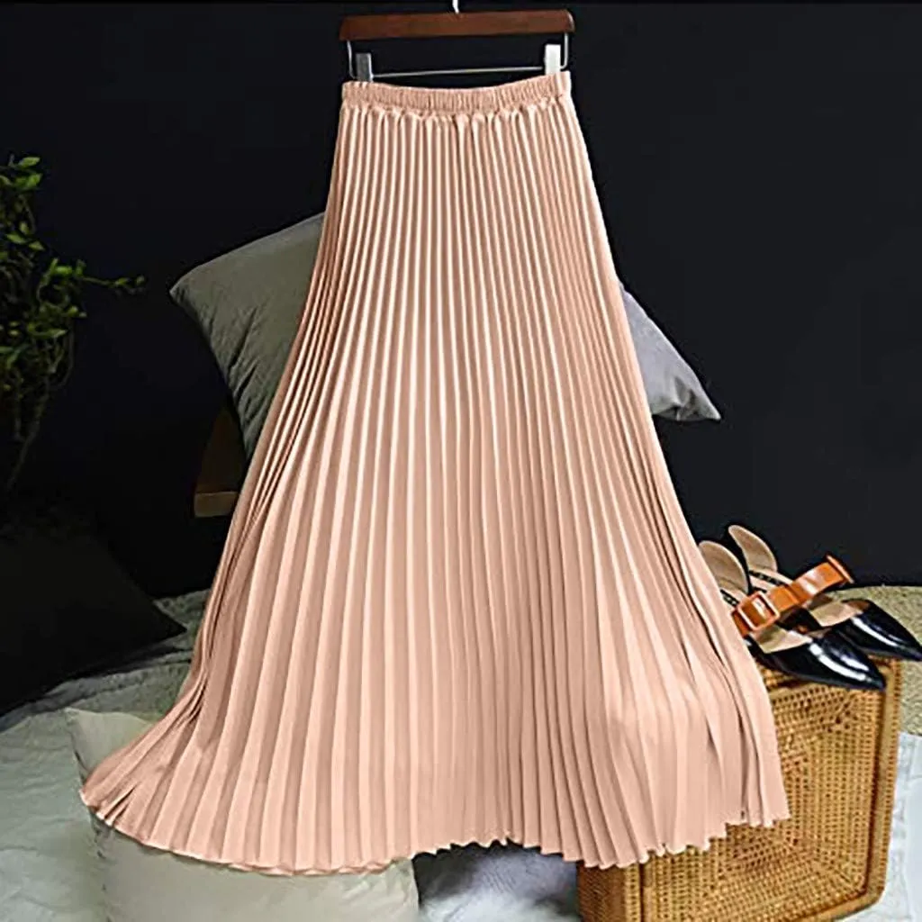 Women's Pleated Midi Skirt Womens Elastic Waist Solid Elegant Skirt Womens Plaid Skirts for Women Midi Skirts