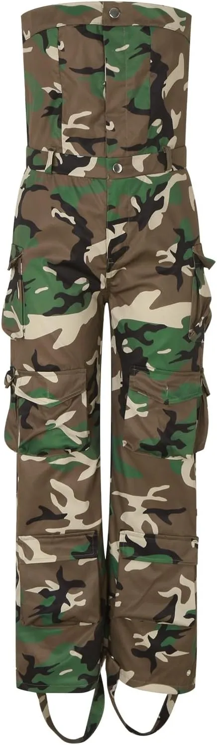 Women's Sexy Off Shoulder Tube Denim Cargo Jumpsuits Wide Leg Baggy Loose Jean Womens Jean Rompers and Jumpsuits