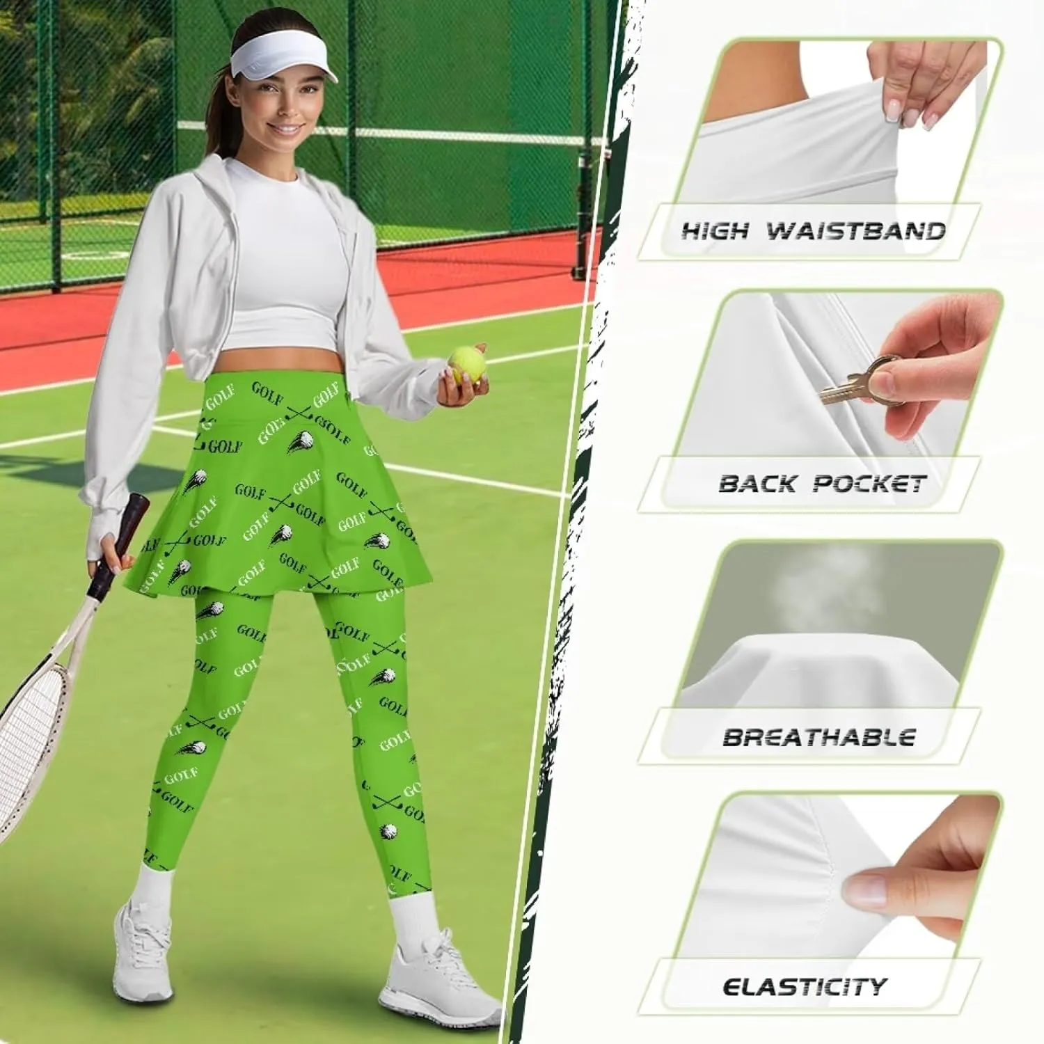 Women's Skirted Legging High Waisted Tennis Skirt Pants Set Pleated Skort Athletic Golf Clothes for XS-3XL