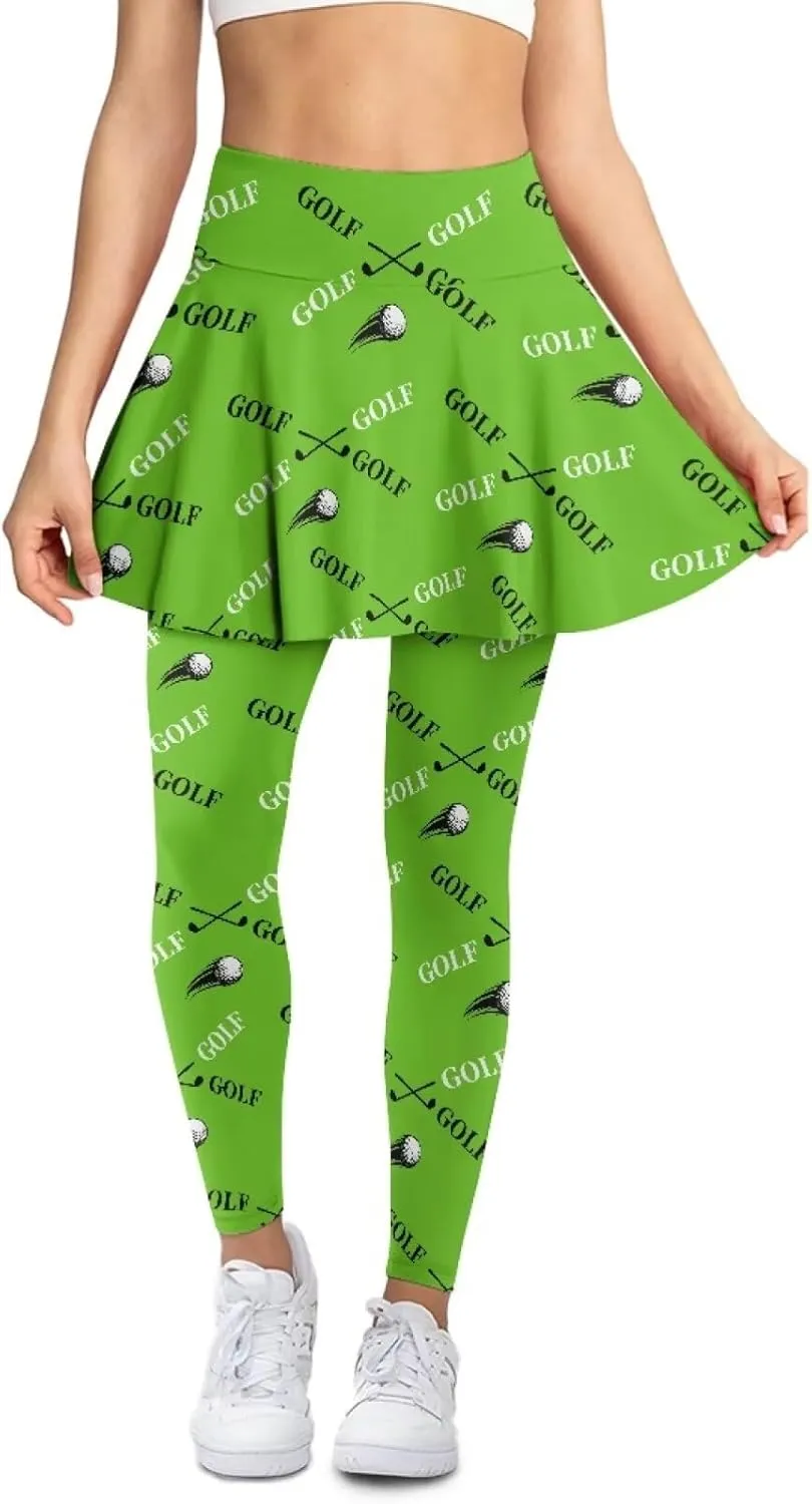 Women's Skirted Legging High Waisted Tennis Skirt Pants Set Pleated Skort Athletic Golf Clothes for XS-3XL