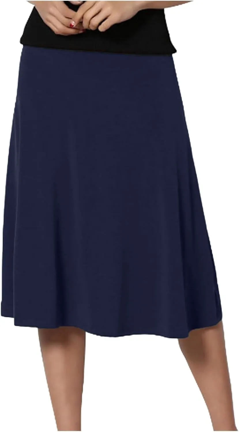 Women's Summer Boho Flowy Midi Skirt Lightweight Casual High Waisted Flared A Line Pull On Work Knee Length Skirts