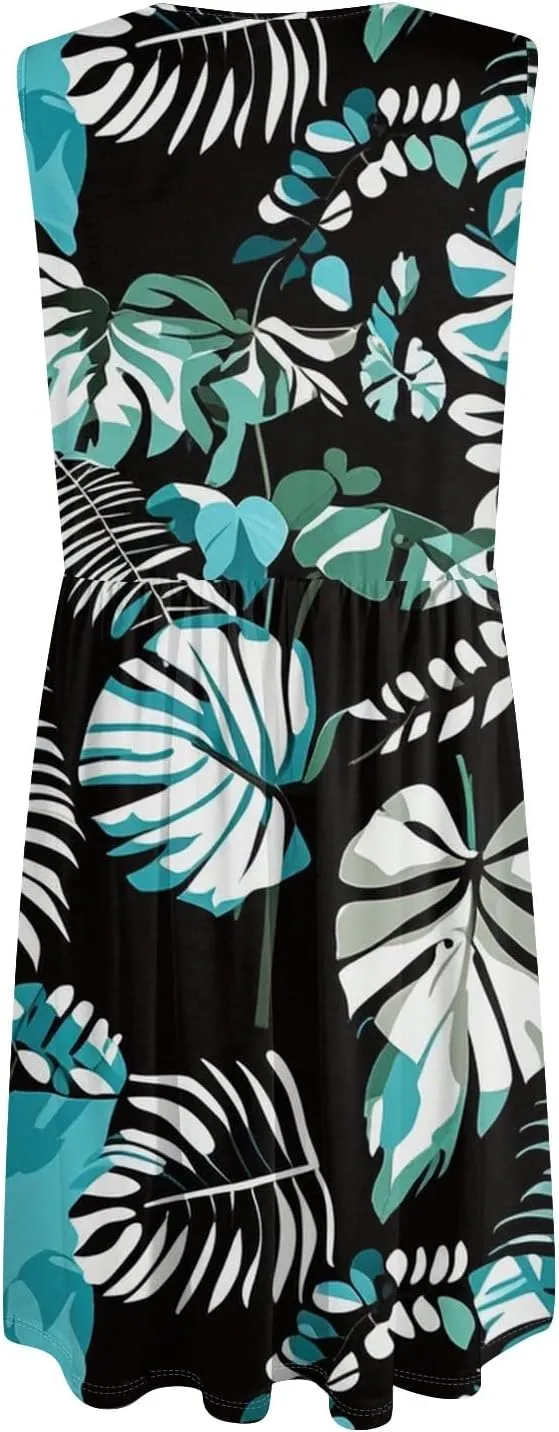 Womens Summer Dresses printedTshirt Tank Dresses Beach Loose Sundresses Casual Sleeveless Mini Dress with Pockets
