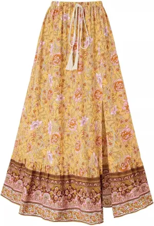 Women's Summer Skirt High Waist Flowy A Line Boho Skirt Maxi Skirt