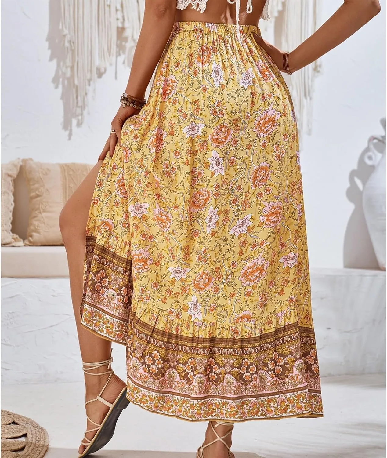 Women's Summer Skirt High Waist Flowy A Line Boho Skirt Maxi Skirt