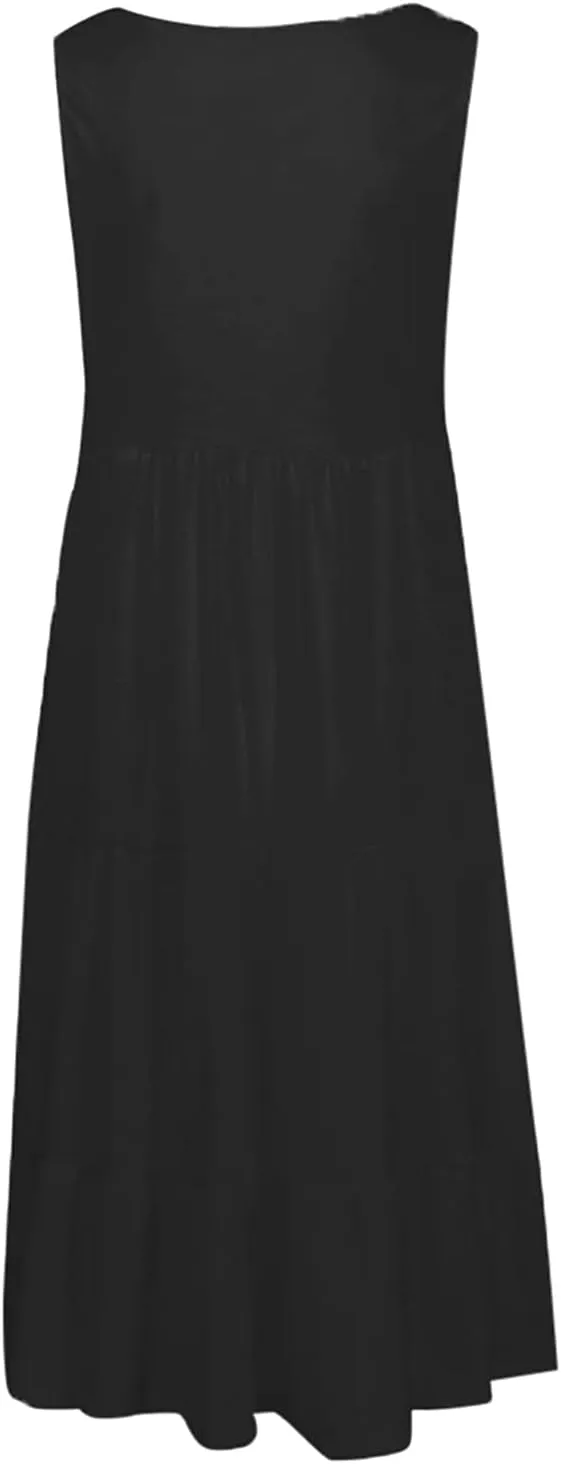 Women's Summer Sun Dresses Tiered Ruffle Sundress Scoop Neck Sleeveless Tank Dress Sexy Casual Flowy Beach