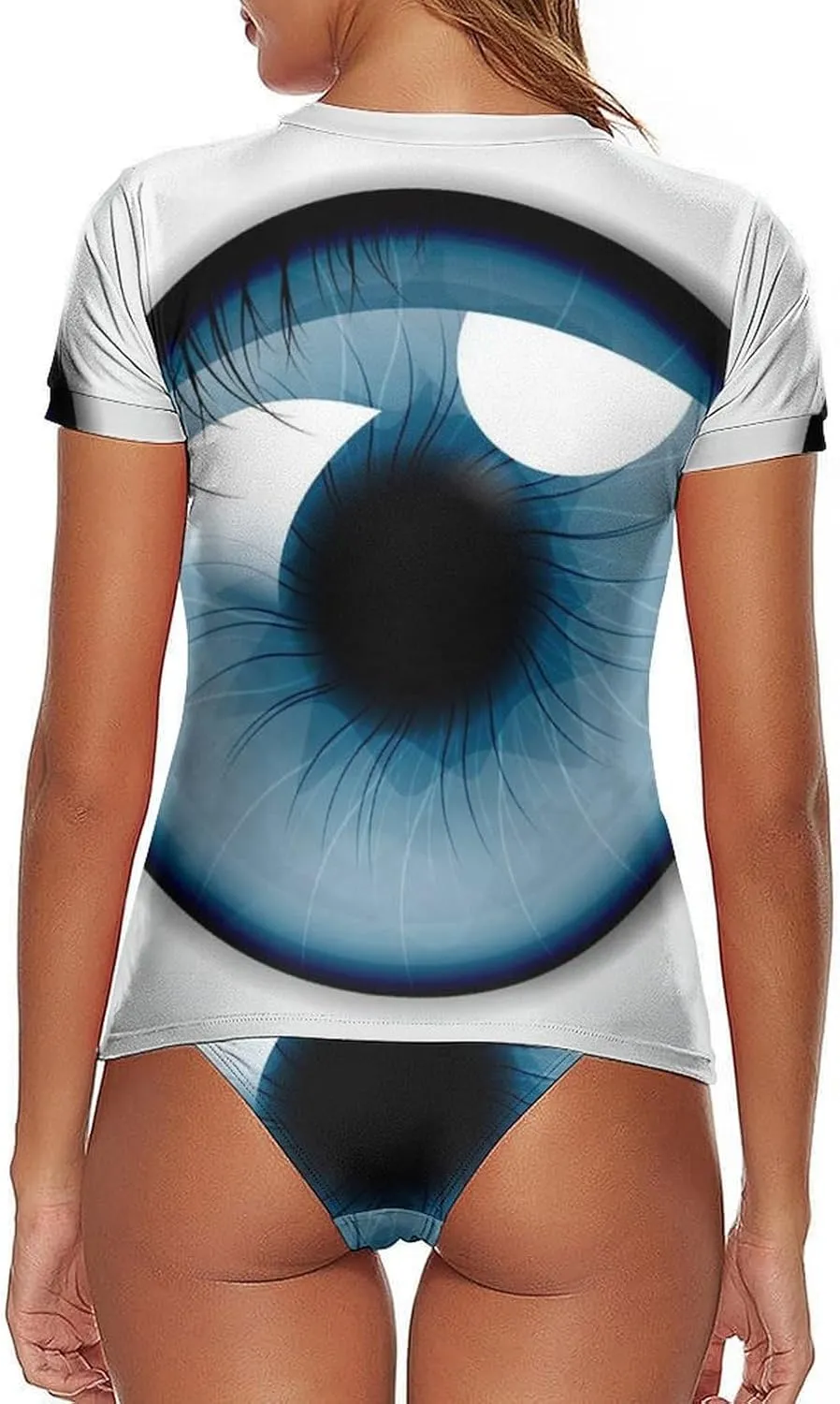 Women's Two Piece Rash Guard Short Sleeve Swim Shirt Built in Bra Bathing Suit with Bottoms