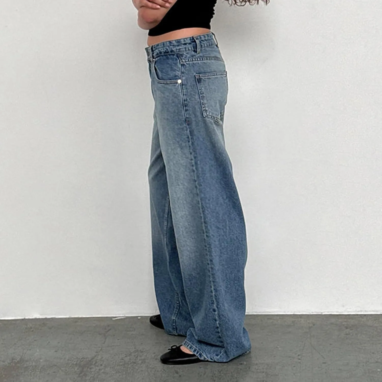 Women's Wide Leg Boyfriend Denim Pants - Low Rise Baggy Casual Loose Jeans - Y2K E-Girl Style