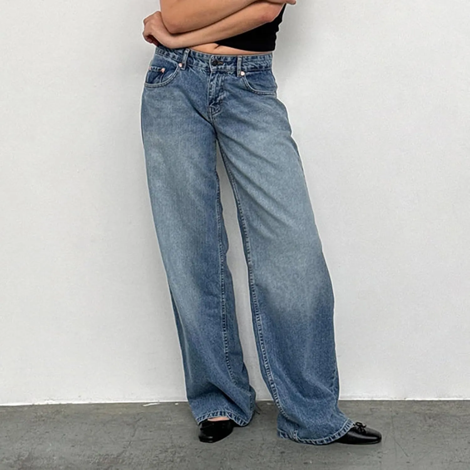 Women's Wide Leg Boyfriend Denim Pants - Low Rise Baggy Casual Loose Jeans - Y2K E-Girl Style