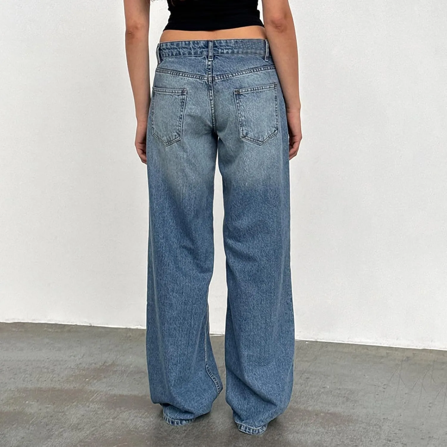 Women's Wide Leg Boyfriend Denim Pants - Low Rise Baggy Casual Loose Jeans - Y2K E-Girl Style