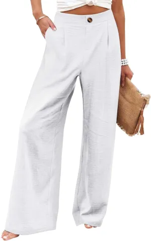 Women's Wide Leg Work Pants High Elastic Waist Casual Lounge Pant Linen Palazzo Trousers Trousers with Zipper Pockets