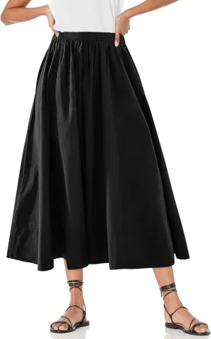 Yousify Womens A-Line Midi Skirts Casual Elastic High Waist Flowy Swing Pleated Beach Boho Long Skirt with Pocket