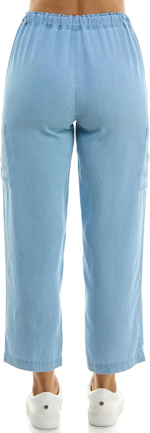 Zac & Rachel Women's Tencel Ankle Length Pant with Elastic Wasitband, Self Adjustible Belt and Functional Side Cargo Pockets