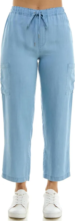 Zac & Rachel Women's Tencel Ankle Length Pant with Elastic Wasitband, Self Adjustible Belt and Functional Side Cargo Pockets